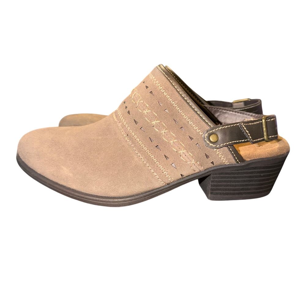 Earth Origins Cady Clogs Mules Womens Size 8 Wide Tan Suede Leather Comfort Shoe